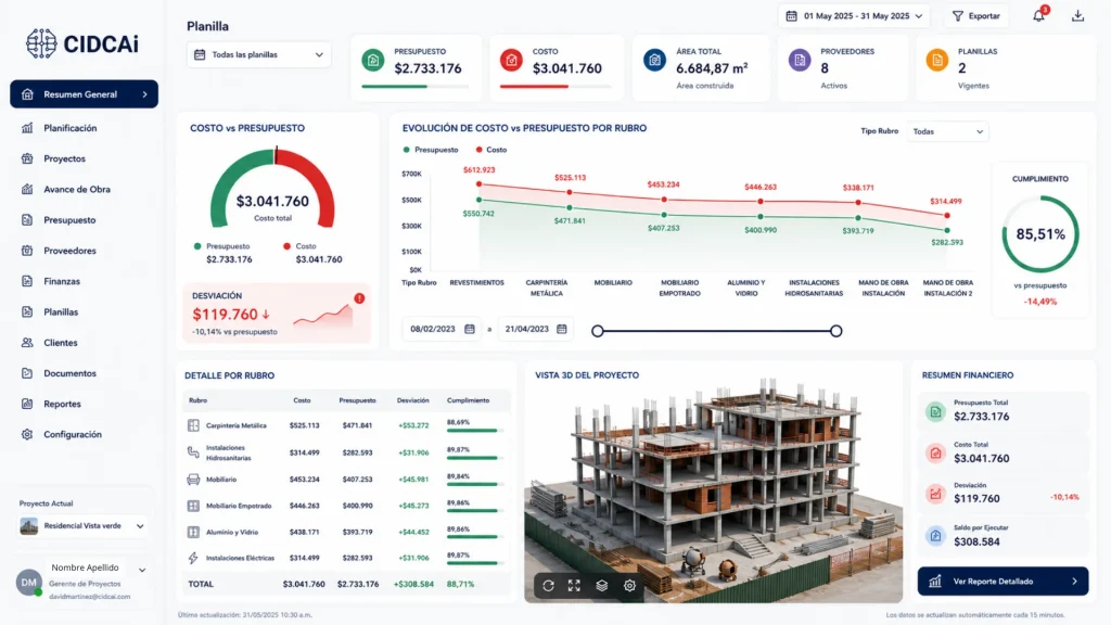 Plataforma gestión y control de proyectos inmobiliarios